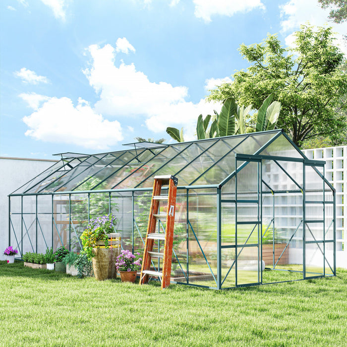 Serre de Jardin Outsunny en Polycarbonate avec Gouttieres, Vert
