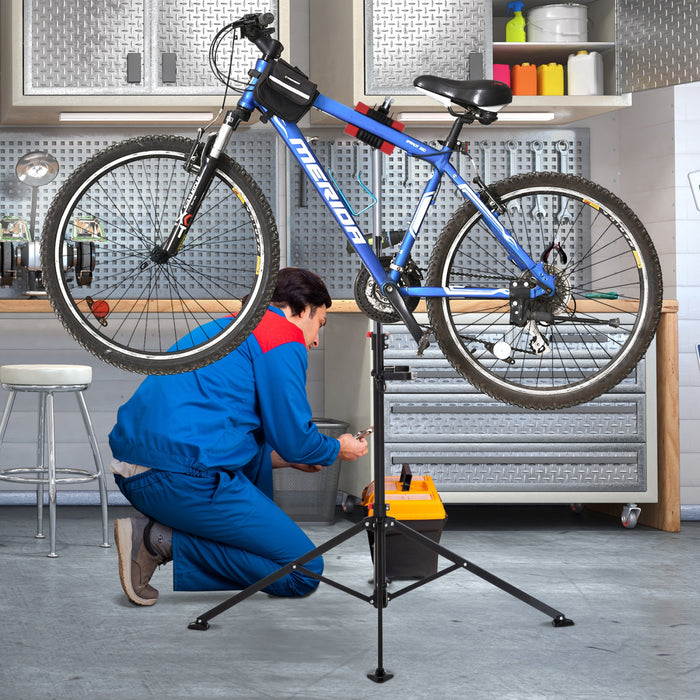 Homcom Support De Travail De Reparation De Velo Bras Telescopique Reglable 190,1 Cm Rack Plateau A Outils Cycle