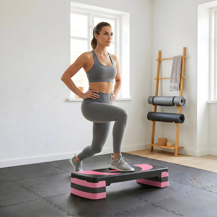 Soozier Stepper aerobique reglable, plateforme d'exercice, 4\"-6\"-8\", rose