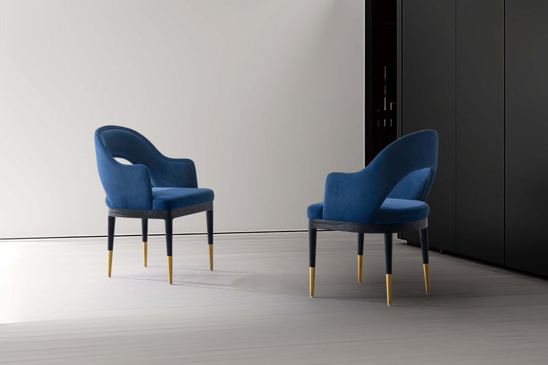 Fauteuil Carrington Moderne Glam en Velours Bleu Nuit - Lot de 2