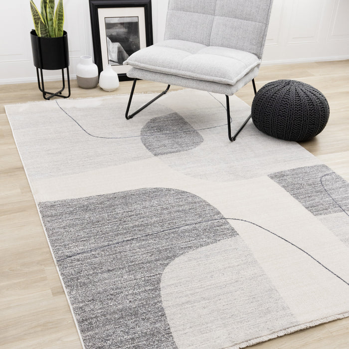 Tapis geometrique gris noir creme Olivia, 7'10\" x 10'2\"