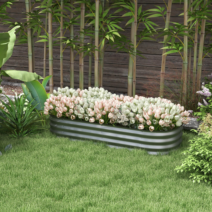 Outsunny Kit De Jardiniere Surelevee Galvanisee De 4,9' X 2' X 1', Jardiniere Surelevee En Metal Avec Bordure De Securite, Pour Fleurs, Herbes, Plantes Grasses, Argente