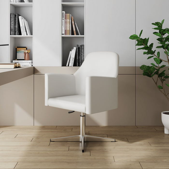 Fauteuil pivotant moderne en cuir vegetalien Pelo, blanc - Lot de 2