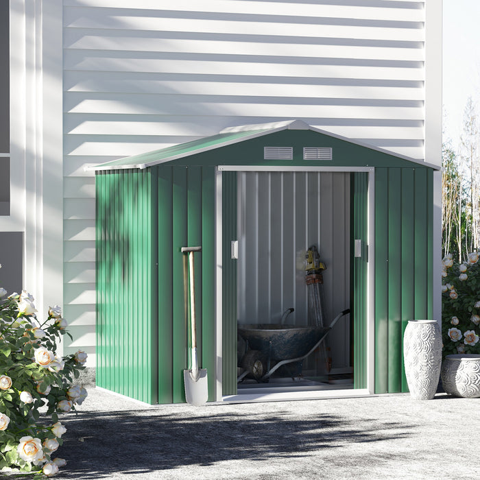 Outsunny Abri De Jardin 7' X 4' X 6' Abri De Jardin Exterieur Patio Maison De Stockage D'outils En Metal Avec Fondation Au Sol Et Portes Doubles Vert