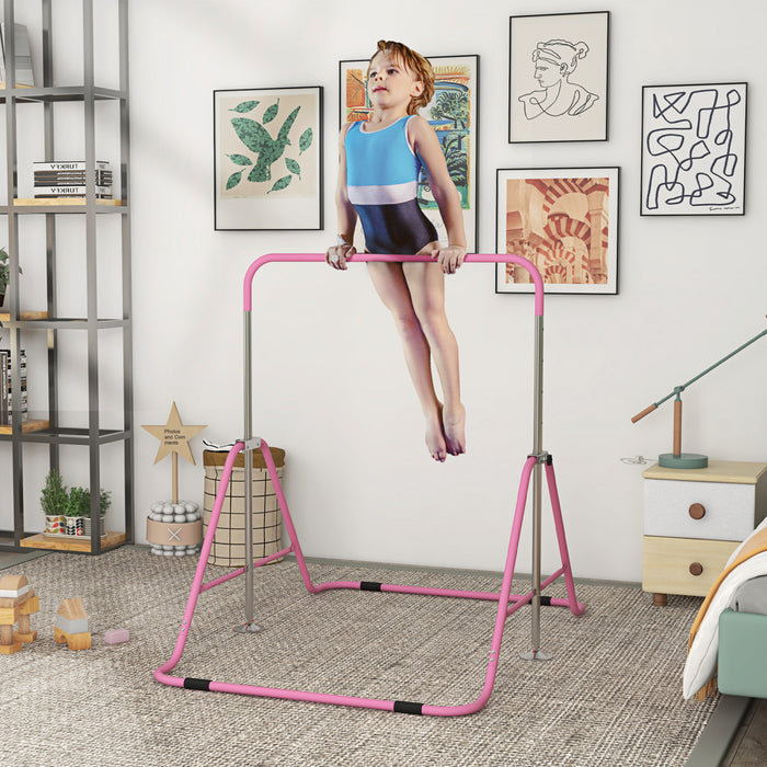 Qaba Barre De Gymnastique Pliante, Barre Horizontale Pour Enfants, Rose