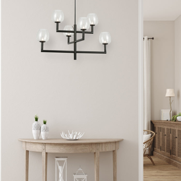 Lustre Nora de Dainolite en verre transparent, avec fini noir mat et 6 ampoules