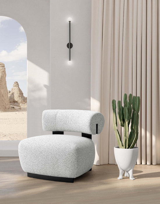 Fauteuil lounge rembourre Bartow style milieu du siecle en ivoire multicolore