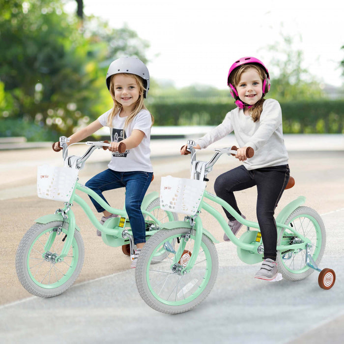 Prorider 16\" Enfants Velo Tout-petit Velo Reglable Avec Roue D'entrainement Pour 4-7 Ans Fille Vert