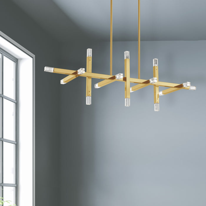 Lustre horizontal Francesca de Dainolite en acrylique qui diffuse la lumière, avec fini laiton vieilli et ampoule de 48 W
