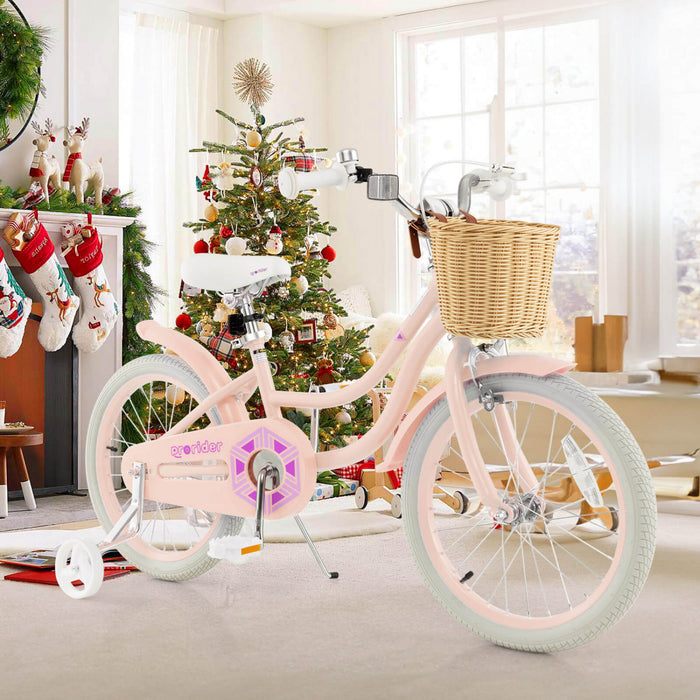 Costway 18\" Velo Enfant Avec Roues D'entrainement Reglable Guidon Siege Frein A Main Rose