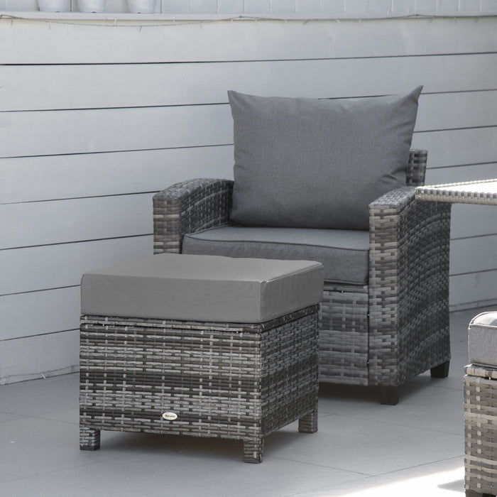 Outsunny Ottoman en rotin coussin Cadre metallique pour jardin, Gris