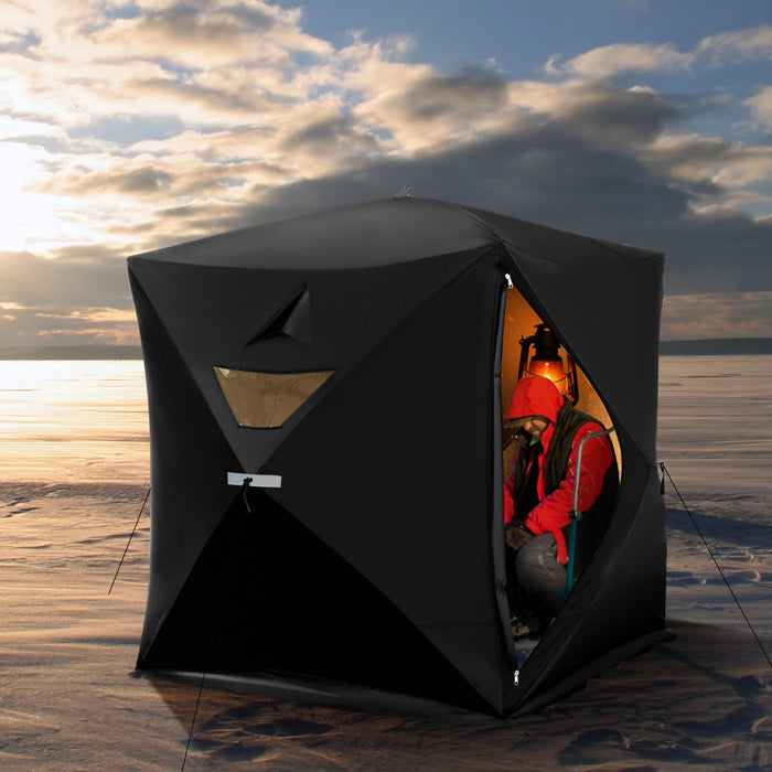 Outsunny Tente De Peche Sur Glace 2-4 Personnes Abri De Glace Pop-up Portable Avec Fenetres Enroulables Double Porte Zippee Sac De Transport Inclus Tissu Oxford Noir