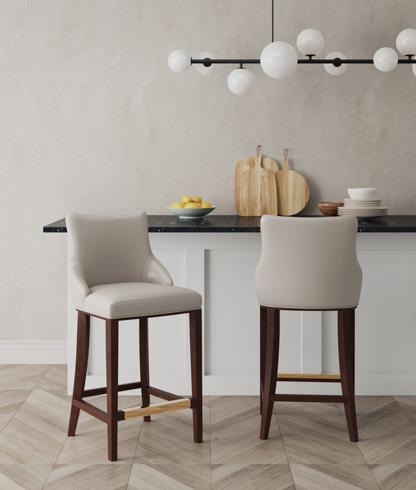 Tabouret de bar moderne en bois Shubert avec revetement en tissu gris clair - Lot de 2