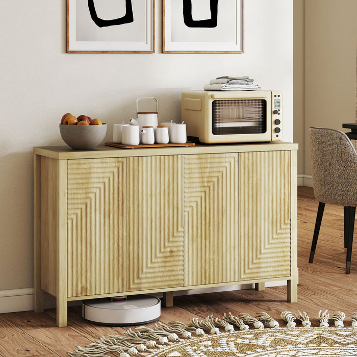 HOMCOM Buffet cannele avec portes a ouverture par pression, naturel