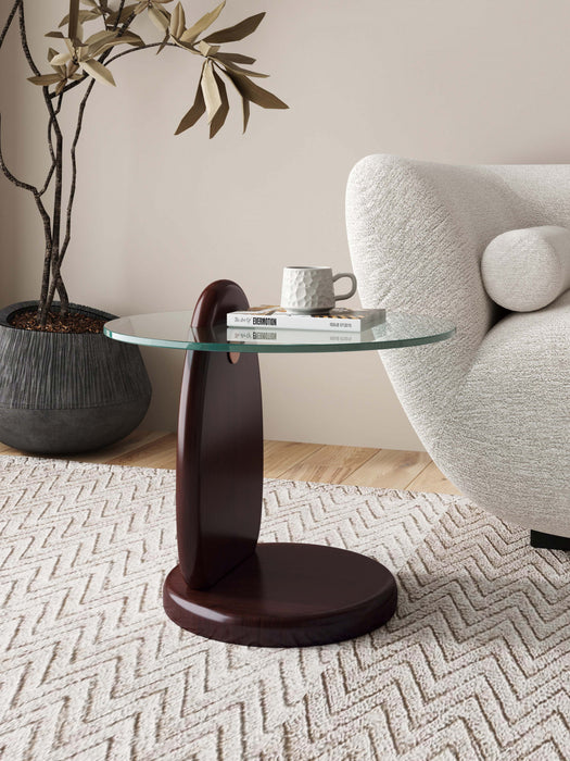 Table d’appoint moderne et glamour en bois noyer avec plateau en verre Artesia