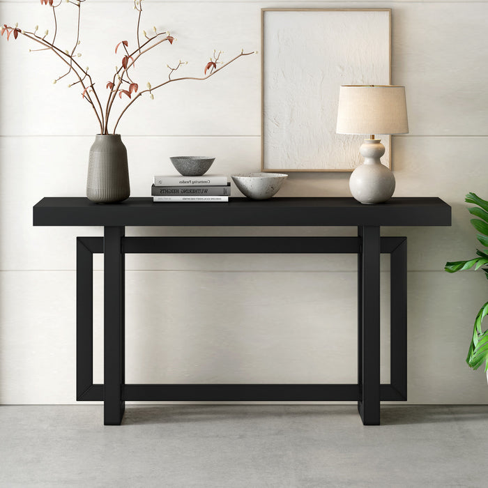 Table d'entree peinte Ethan 59,1'' avec design rectangulaire triple et pieds en bois de pin, noire
