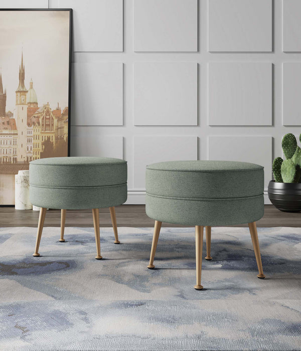 Lot de 2 poufs d’appoint rembourres Bailey style milieu du siecle en vert sauge