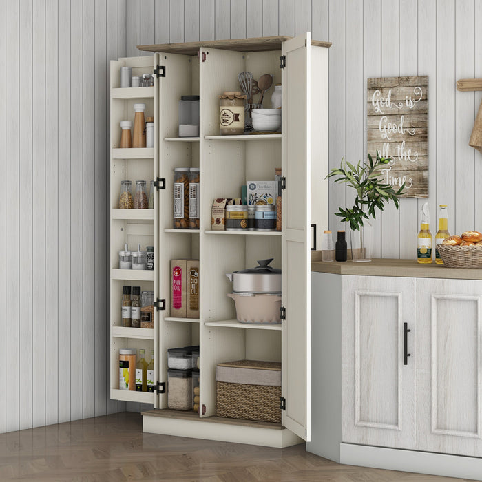 HOMCOM Meuble de rangement de cuisine de 70\" de haut avec etageres, creme