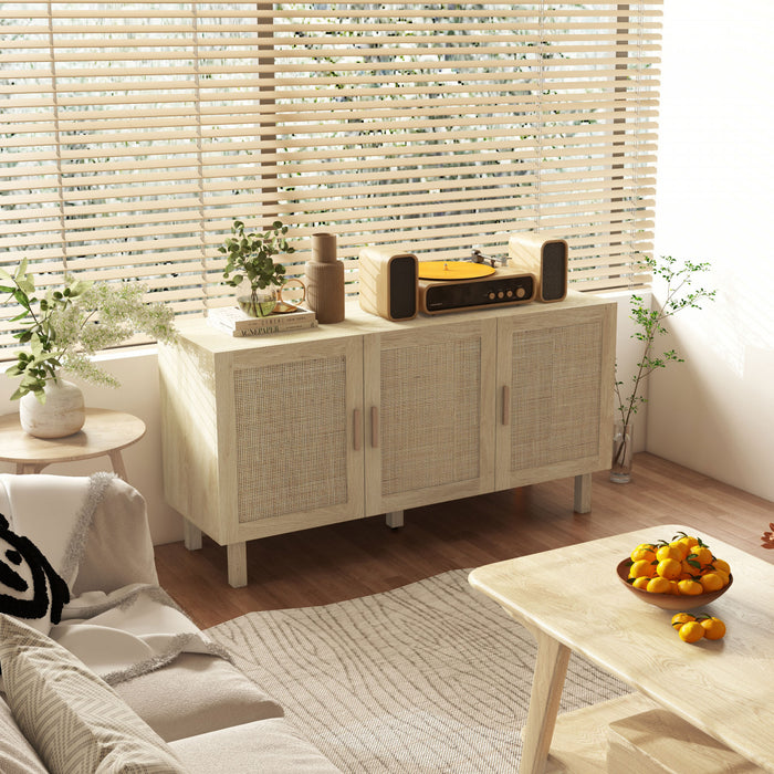 HOMCOM Buffet, meuble bar avec portes en rotin, etageres reglables