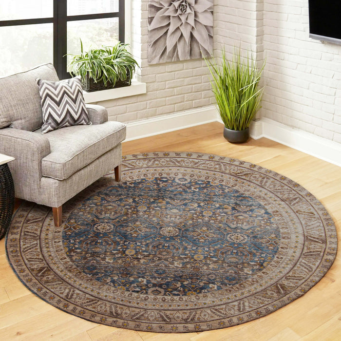Tapis Traditionnel Gianna 5'0\" x 5'0\" en Bleu