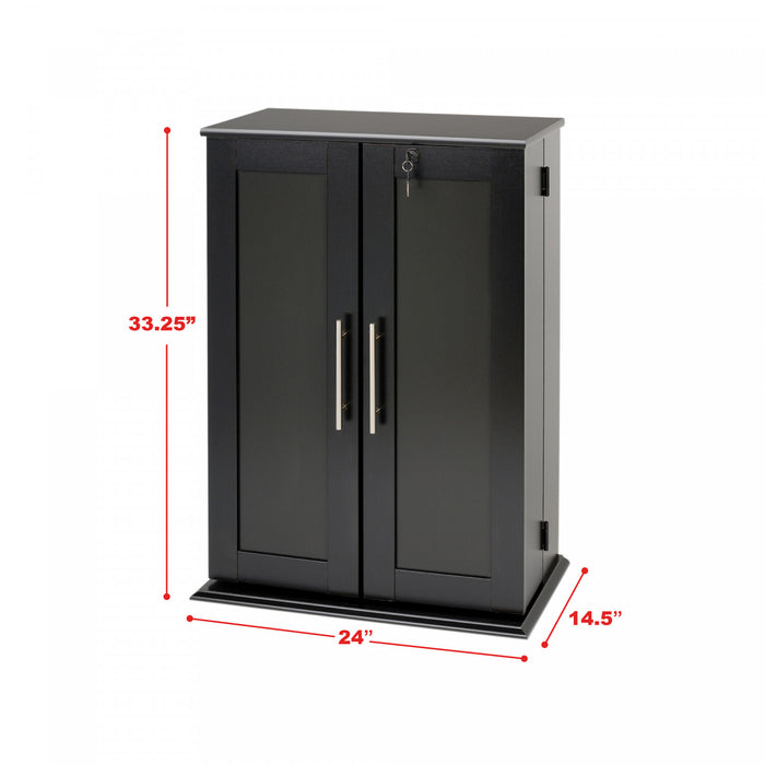 Armoire de rangement multimédia verrouillable avec portes de style Shaker - noire