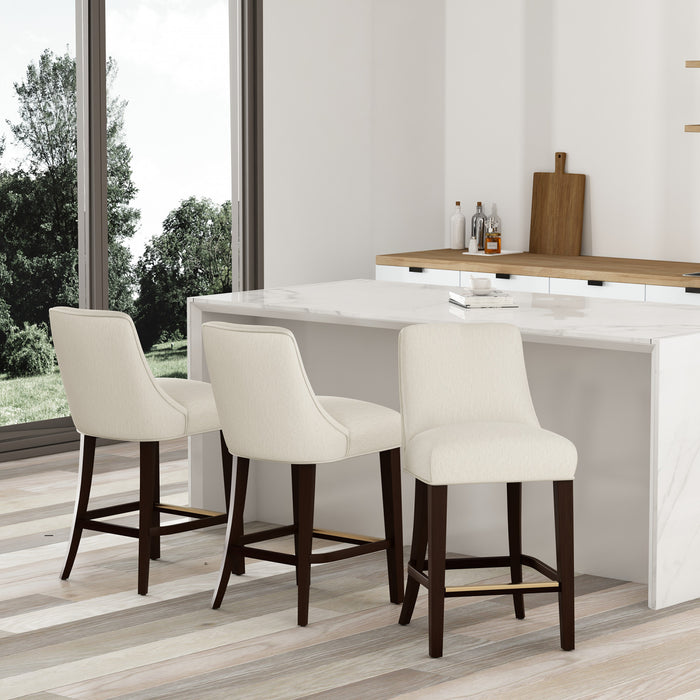 Tabouret de comptoir moderne en bois avec chenille Beever, creme - Lot de 3