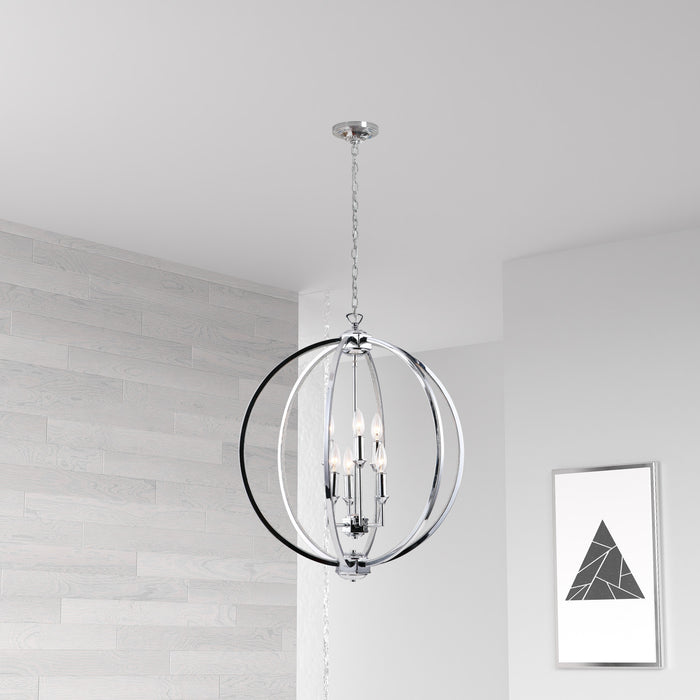 Lustre Karland de Dainolite de 24 po de diamètre avec bande cloutée de cristaux, fini chromé poli et 6 ampoules