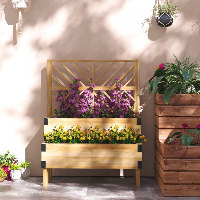 Outsunny Jardiniere En Treillis A 2 Etages, Lit De Jardin Sureleve En Bois