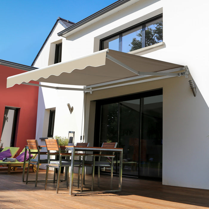Auvent De Patio Retractable Manuel Resistant A L'eau Et Retractable De 8 Pi X 7 Pi Outsunny Abri Auvent Pour Terrasse Exterieure (blanc Creme)