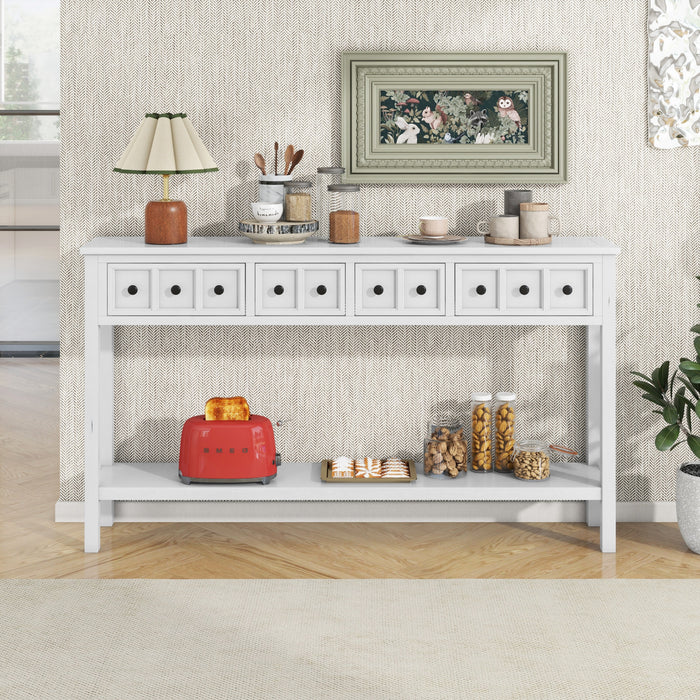 Table Console Michael En Bois Massif Pour Entree Avec Tiroirs De Rangement Et Etagere Inferieure - Blanc