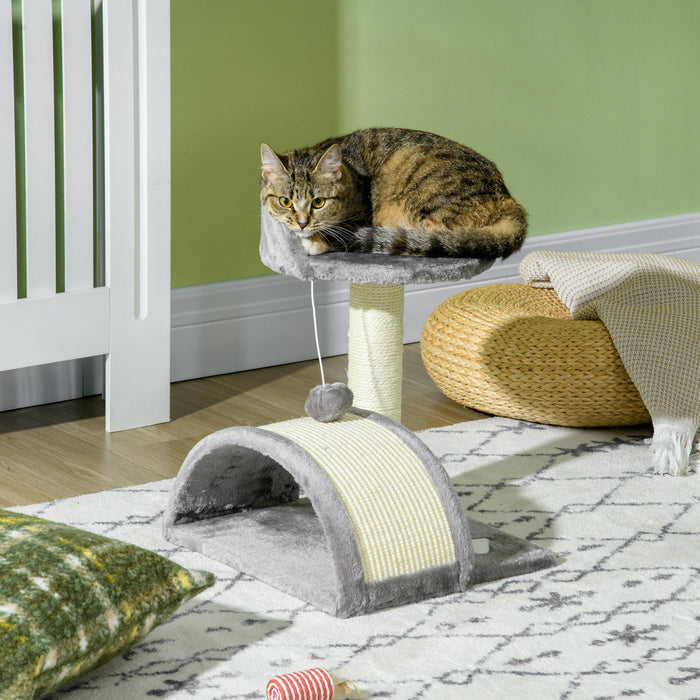 Pawhut Arbre A Gratter Pour Chat De 18\", Maison Pour Chaton, Centre D'activites Pour Animal Domestique, Meuble Avec Jouet A Suspendre (gris)