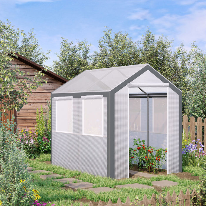 Outsunny 6'x8'x7,4' Serre De Plain-pied Robuste Plantes De Legumes D'exterieur Poussant Au Chaud Maison De Semences Tente De Croissance Des Plantes Abri Polytunnel Blanc