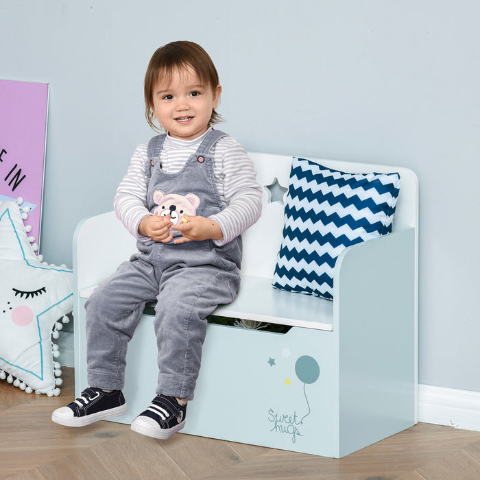 Qaba Boite De Rangement Pour Jouets En Bois Pour Enfants 2 En 1 Design Avec Banc De Siege A Gaz 23,5\" X 11,75\" X 19,75\" Bleu Clair