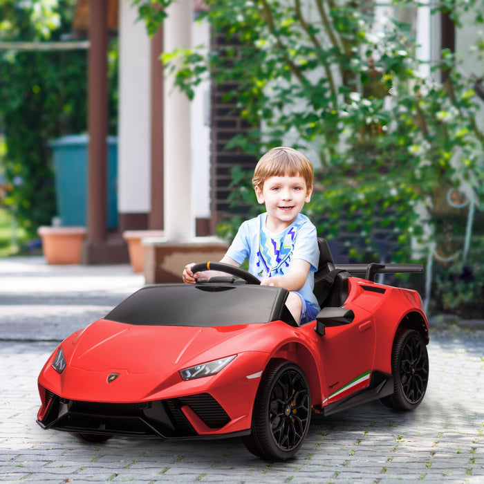 Qaba Voiture Electrique 12v Pour Enfants, Lamborghini Huracan Sous Licence, Voiture Pour Enfants Avec Telecommande, Suspension A Ressort, Lumiere Led Musique, Pour 3 A 6 Ans, Rouge