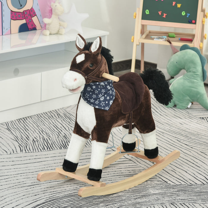 Qaba Kids Peluche Cheval A Bascule Jouet Cowboy Rocker Avec Sons Realistes Amusants Pour Enfant 3-8 Ans, Marron