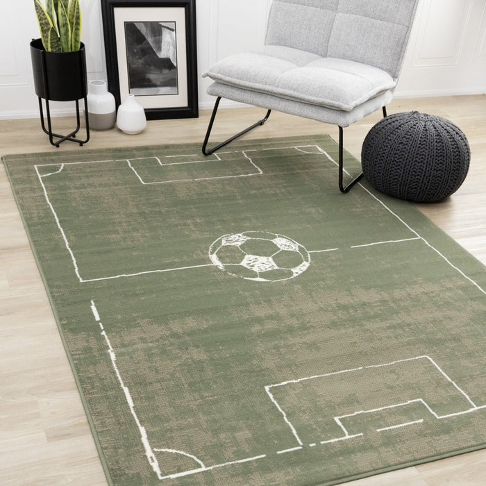 Carpette Forte à motif de terrain de soccer pour enfants - 5 pi 3 po x 7 pi 5 po