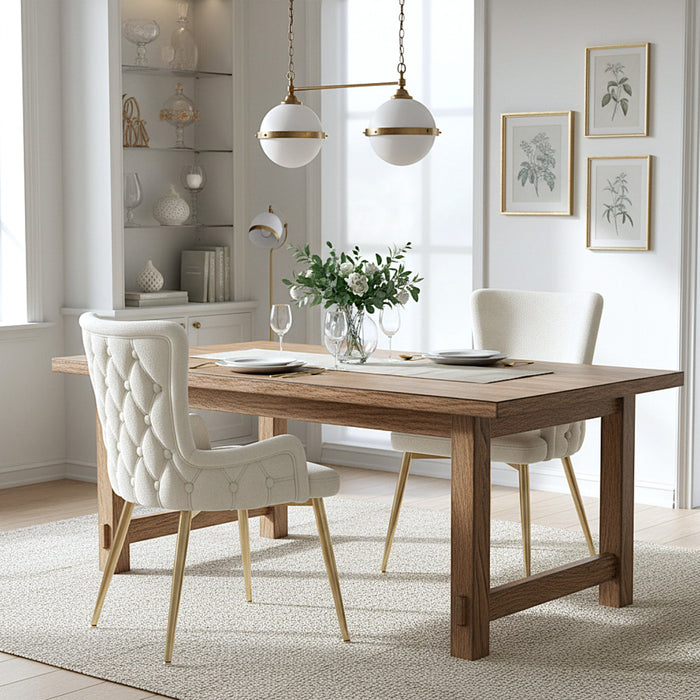 Chaises de salle a manger Luna en velours avec revetement capitonne et pieds metalliques dores, lot de 2, beige