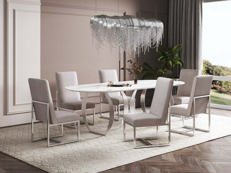 Chaise de salle a manger moderne en velours et metal Element, coloris champagne - Lot de 2