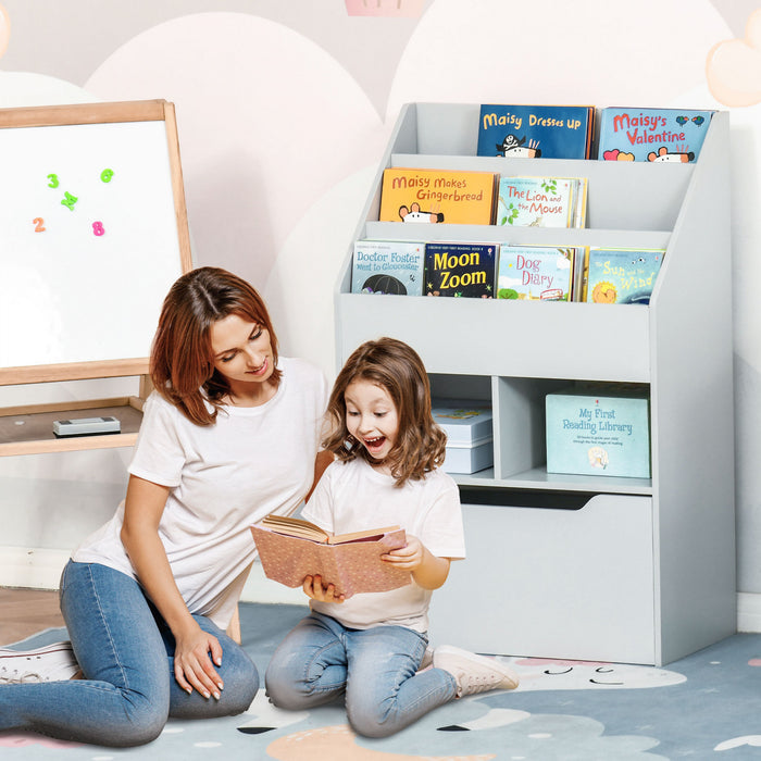 Homcom Bibliotheque Pour Enfants Avec Tiroir De Rangement Pour Les Livres Dans La Chambre Ou La Salle De Jeux, Gris