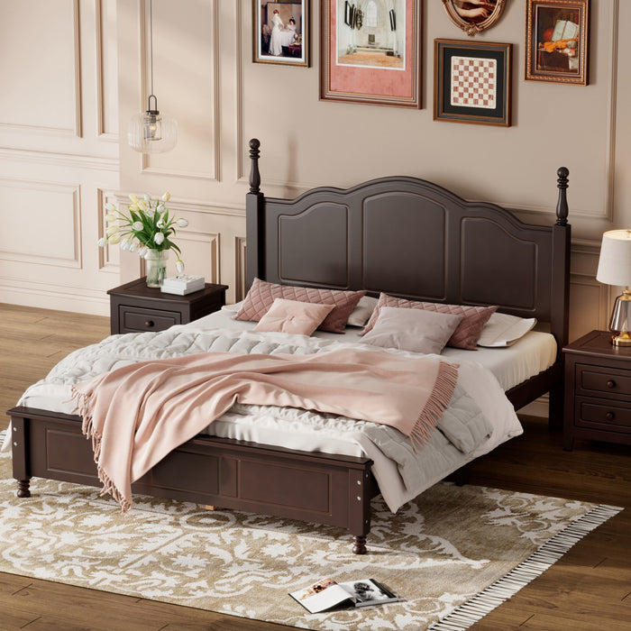 Jessie Lit plateforme style retro avec support a lattes en bois, Taille Queen, Noyer