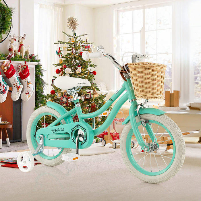 Prorider 14\" Velo Enfant Avec Roues D'entrainement Reglable Guidon Siege Frein A Main Vert