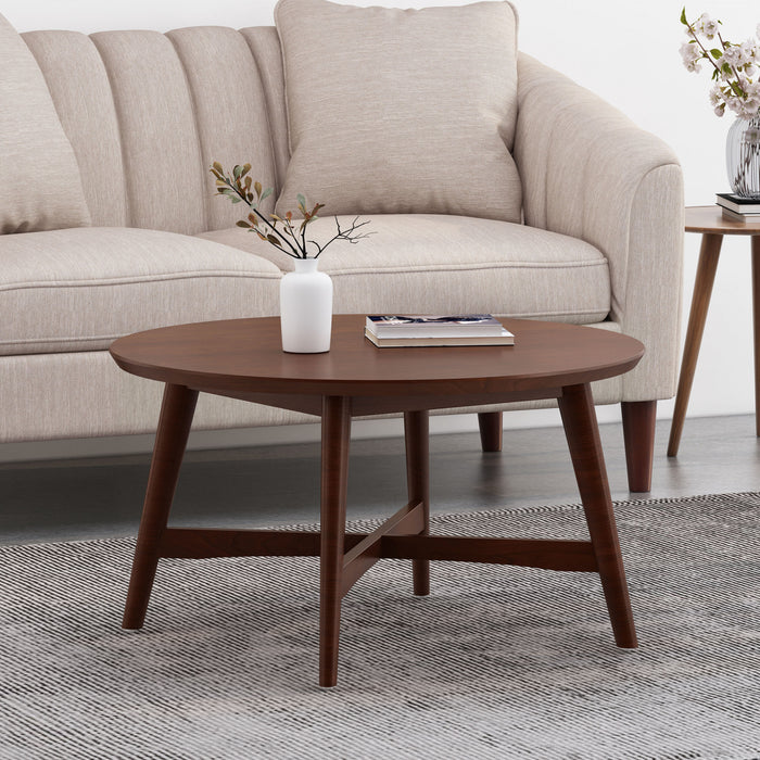 Table Basse Ronde Darren Avec Piètement En Croix - Finition Noyer