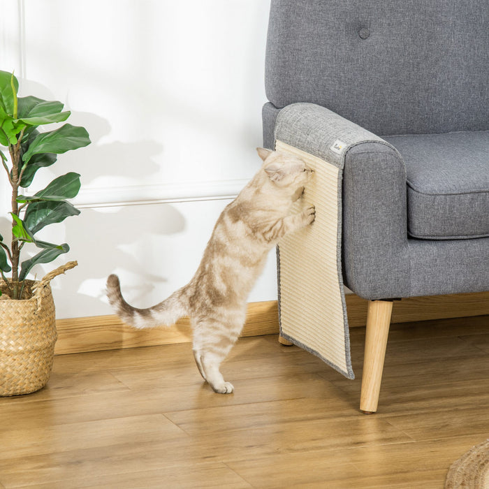 Pawhut Tapis Griffoir Chat Tapis A Gratter En Sisal Tapis A Chat Pour Le Sofa Protection Cote Gauche Canape Meuble Sol Mur Gris