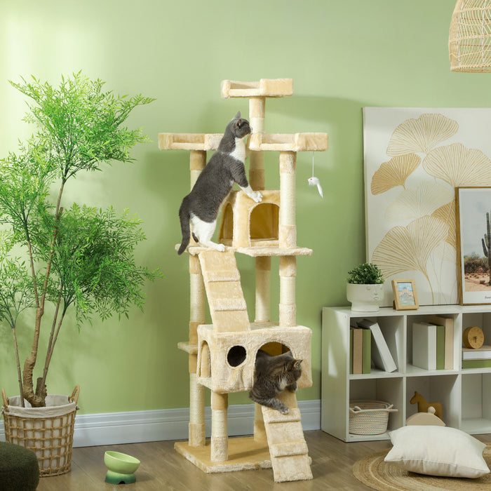 Pawhut 67 Pouces Multi-niveaux Arbre A Gratter Pour Chat Kitty Activity Center Post Tower Condo Meubles Pour Animaux De Compagnie Avec Jouet Beige
