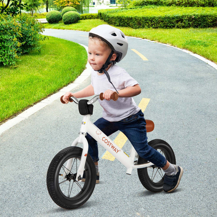 Bicycle D'equilibre Costway 12 Pouces Sans Pedale Bicycle D'entrainement Avec Pneus En Caoutchouc Gonflables Blancs