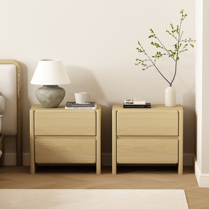 Table de nuit moderne Linda 24\" en chene naturel (2 tiroirs) - Lot de 2