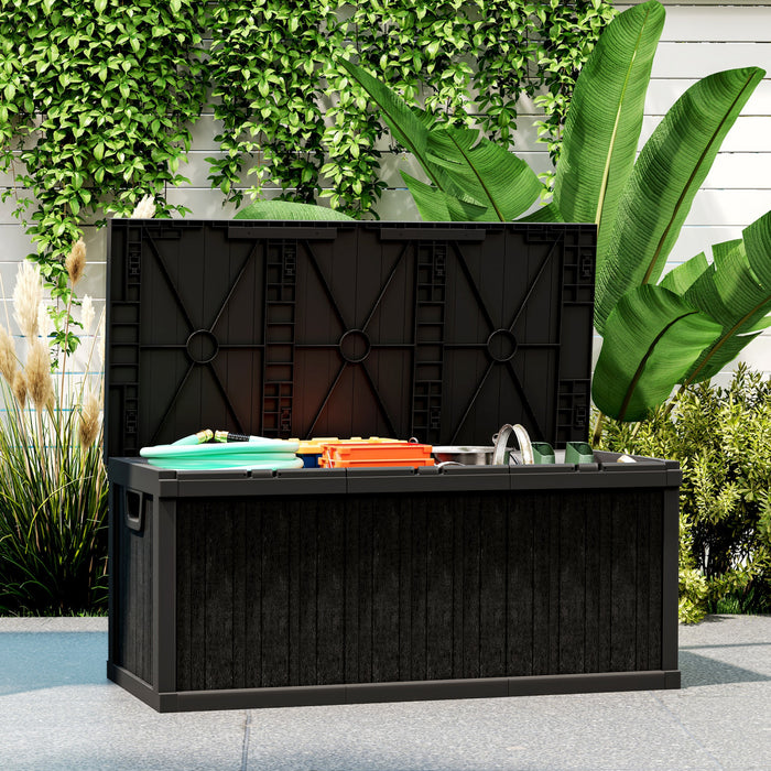 Outsunny Coffre De Rangement Exterieur 70 Gallons Avec Poignees, Noir