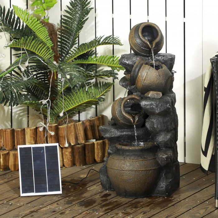 Outsunny Fontaine D'eau Solaire En Resine Avec Lumieres Led Et Pompe
