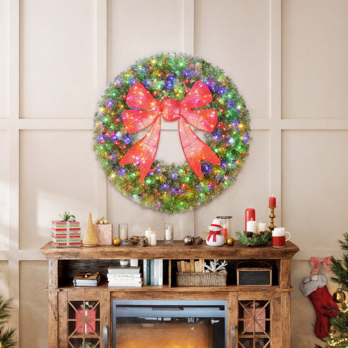 HOMCOM Couronne de Noel pre-illuminee 36\" avec nœud rouge 3D