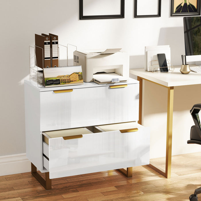 HOMCOM Classeur lateral a 2 tiroirs, blanc brillant